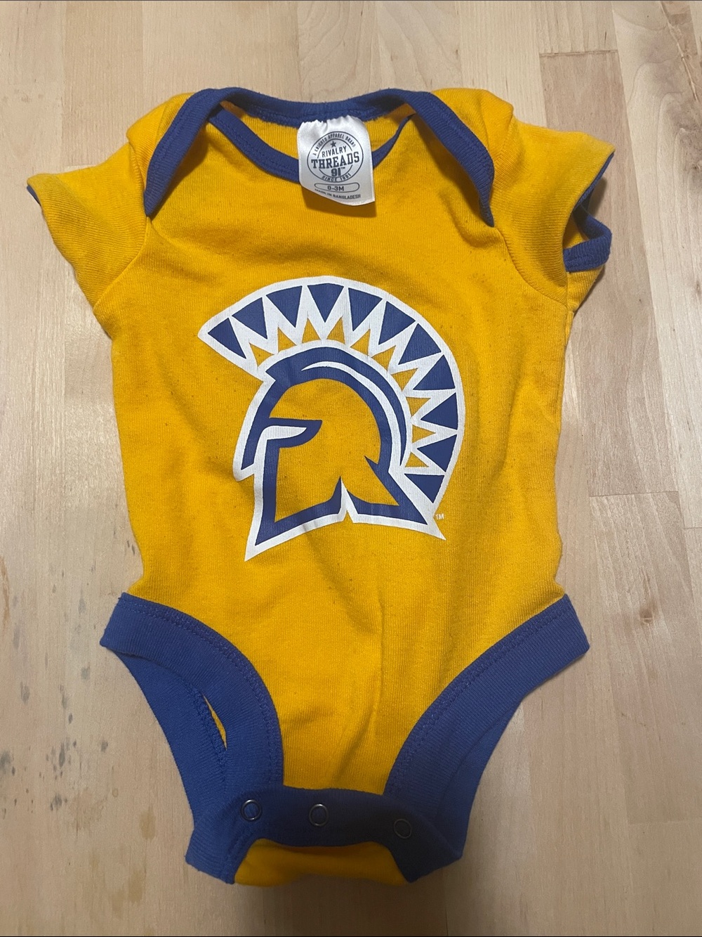 Rivalry Threads Yellow One-Piece with Blue Trim & Spartan Helmet Graphic